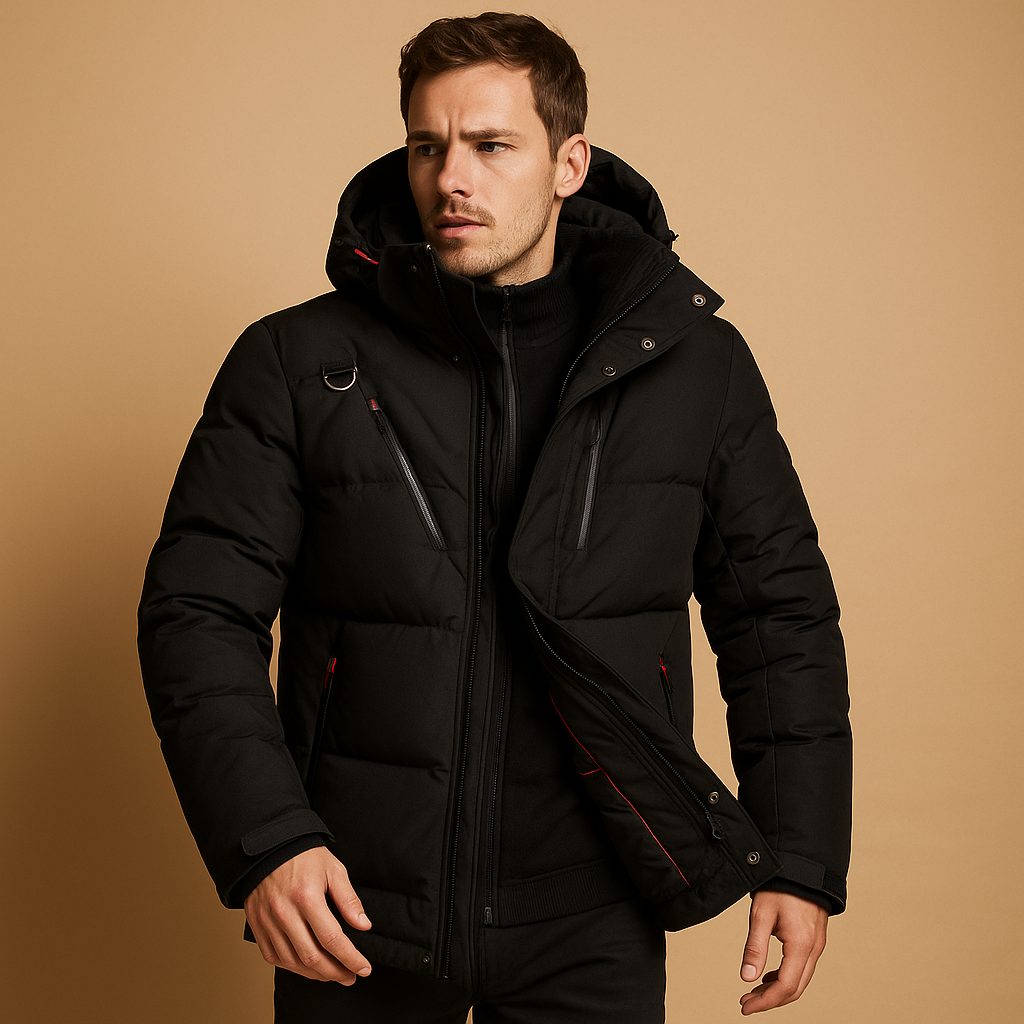 Herren Daunenparka mit Kapuze – Warm und Winddicht